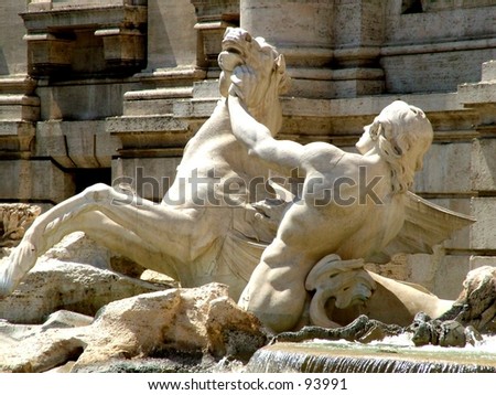 One of the statues from the Trevi Fountain in Rome, Italy