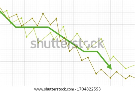 Vector artwork depicts financial failure, bearish stock market, bad sales, business loss, and investment lost.