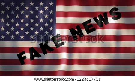 American flag with the words Fake News, ideal footage to sensitize the use of the media in order not to manipulate and misinform people Imagine de stoc © 