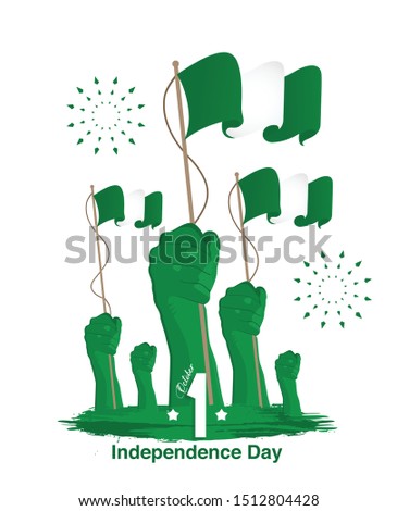 Nigeria Independence Day Greetings With hands holding flags. 1st of October. vector