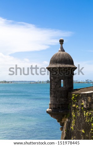 Historic Spanish watchtower overlooking San Juan Bay in Puerto Rico