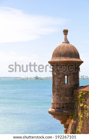 Historic Spanish lookout tower by San Juan Bay in Puerto Rico