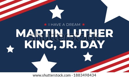 Martin Luther King, Jr. Day Text Over Patriotic Horizontal Background with Stars and Stripes, MLK Day Typography Message with American Flags Border, Martin Luther King, Jr. Day Greeting Card Design