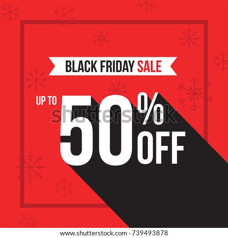 Black Friday Holiday Up To 50% Off Sale Advertisement Square Template Vector Illustration Over Red Background with Snowflakes