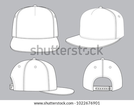 Blank White 5-Panels Hip Hop Cap with Adjustable Snap Back Strap Closure Template on Gray Background, Vector File