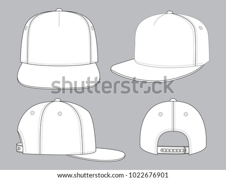 Blank White 5 Panels Hip Hop Cap With Adjustable Snap Back Strap For Template on Gray Background, Vector File