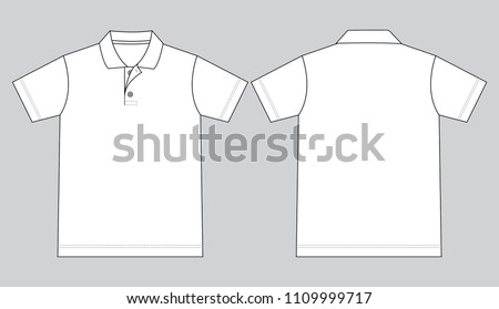 Flat Lay White Short Sleeves Polo Shirt Template on Gray Background.Front and Back View, Vector File