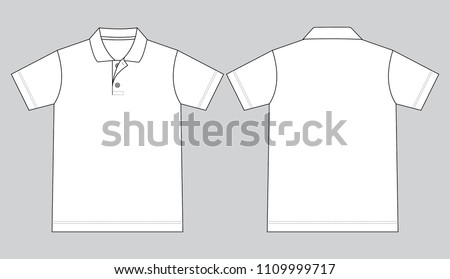 Flat Lay White Short Sleeves Polo Shirt Template on Gray Background. Front and Back Views, Vector File.