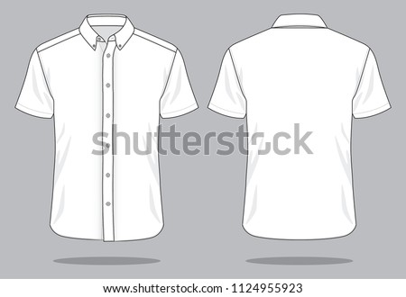 White Short Sleeve Dress Shirt Template On Gray Background. Front and Back View, VectorFile