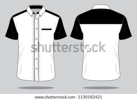 White-Black Dress Shirts With One Pocket Design On Gray Background.
Front and Back View, Vector File