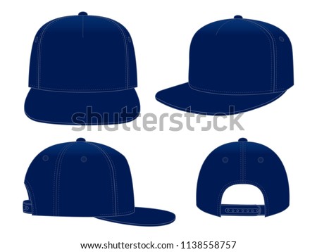 Blank Navy Blue 5-Panels Hip Hop Cap with Adjustable Snap Back Closure on White Background, Vector File.