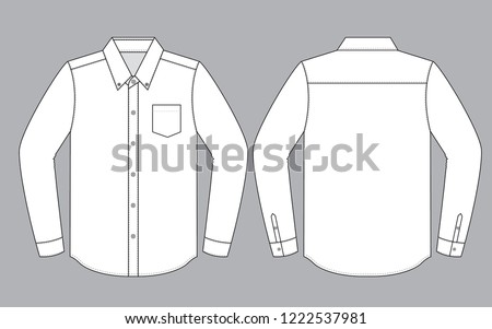 White Long Sleeve Dress Shirt With One Pocket Template On Gray Background.Front and Back View, Vector File