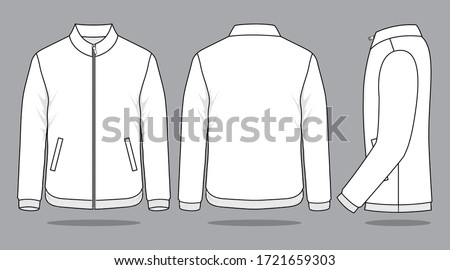 Blank White Jacket Template on Gray Background. Front, Back and Side Views, Vector File.