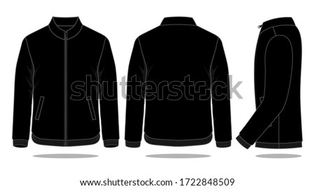 Blank Black Jacket Vector For Template.Front, Back and Side Views.