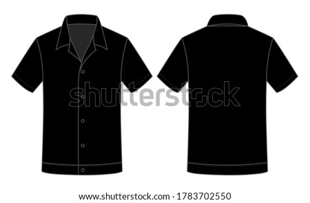 Blank Black Short Sleeve Uniform Shirt With Buttons Down Vector For Template.Front And Back Views.