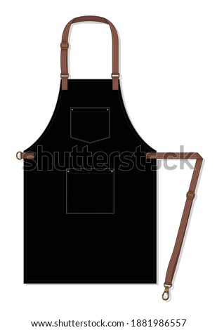 Black Apron With Adjustable Leather Strap, Two Pocket Design On White Background, Vector File.