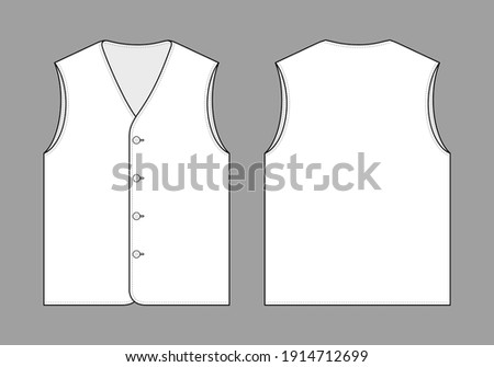 Blank White Vest Template On Gray Background.Front and Back View, Vector File.