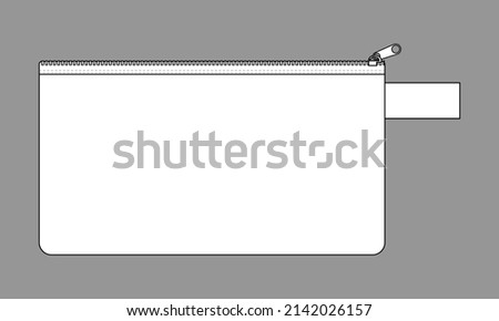 Blank White Cosmetic Bag With Zipper Template On Gray Background, Vector File.