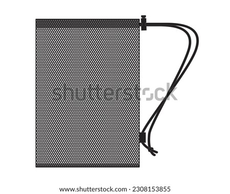 Black Mesh Drawstring Bag Template On White Background, Vector File.