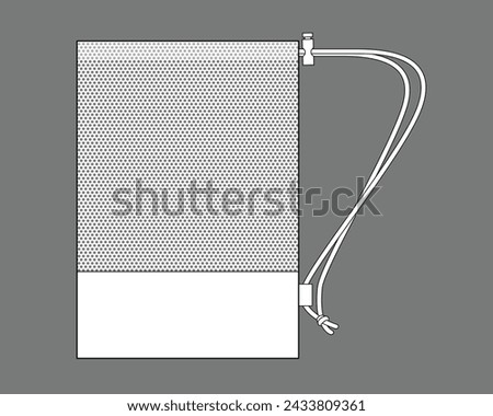 White Mesh Drawstring Bag Template On Gray Background, Vector File.