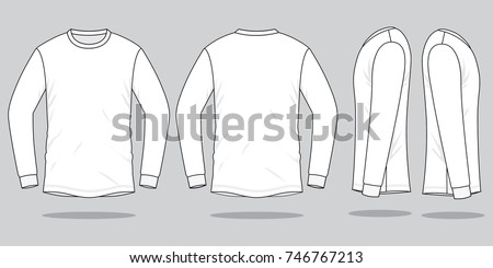 Blank White Long Sleeve T-Shirt For Template on Gray Background .Front, Back, and Side Views, Vector File.