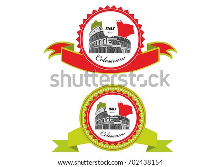 Travel.Italy, Colosseum. Rome. Set of emblems, logos, stickers about travel, rest.Time to travel. The business card, poster, sticker, ticket for travel agencies, firms for the sale of tours and trips.