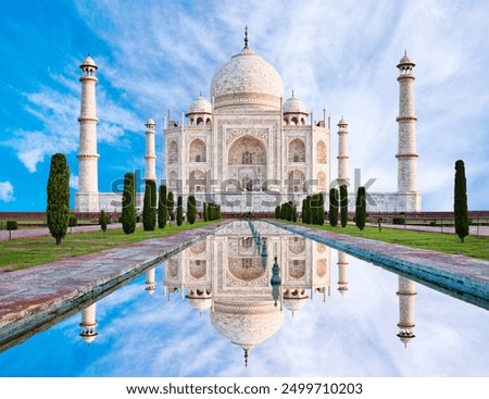 Similar – Image, Stock Photo Famous Taj Mahal mausoleum against sunset sky