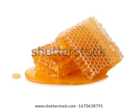 Honeycomb honey and liquid honey isolated on white background