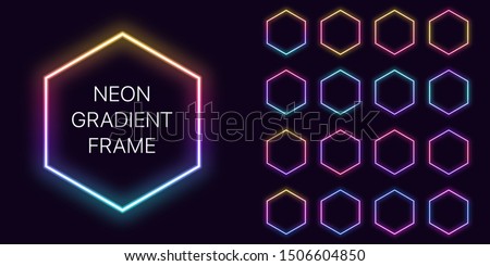 Neon gradient hexagon Frame with copy space. Templates set of Neon gradient hexagonal Border. Expressive, creative and futuristic graphic element, geometric shape for bright design. Fully Vector