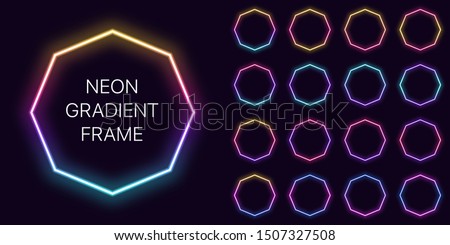 Neon gradient octagon Frame with copy space. Templates set of Neon gradient octagonal Border. Expressive, creative and futuristic graphic element, geometric shape for bright design. Fully Vector