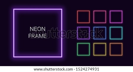 Neon monochrome square Border with copy space. Templates set of Neon gradient quadrate Frame. Expressive and futuristic graphic element, geometric shape for bright design. Fully Vector