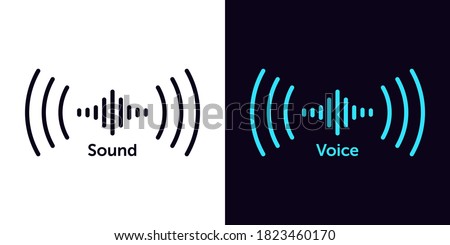 Sound wave icon for voice recognition in virtual assistant, speech sign. Abstract audio wave, voice command control, outline acoustic waveform. Vector element for voice mobile app interface Stock foto © 