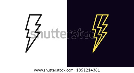 Outline lightning icon. Linear electric thunderstorm sign with editable stroke, electrical discharge. Thunderbolt, electric bolt, high voltage. Vector icon, sign, symbol for UI and Animation