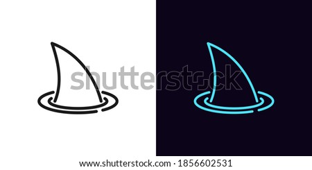 Outline shark fin, icon with editable stroke. Linear silhouette of shark fin. Hidden threat and danger, sea and ocean hungry predator. Vector icon, sign, symbol for UI and Animation