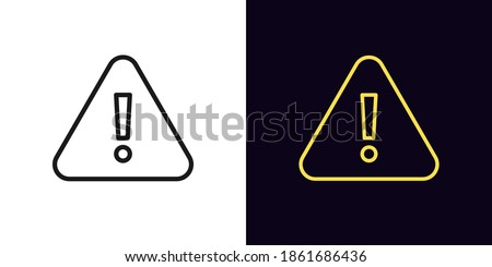 Outline warning icon. Glowing neon warning sign, exclamation mark with editable stroke. Important notification, urgent attention, caution error. Vector icon, sign, symbol for UI and Animation