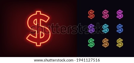 Neon dollar icon. Glowing neon dollar sign, outline money symbol in vivid colors. Online banking and investment, currency exchange. Icon set, sign, silhouette for UI. Vector illustration