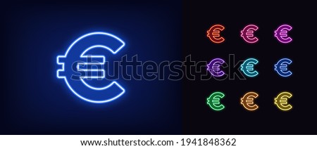 Neon euro icon. Glowing neon euro sign, outline money symbol in vivid colors. Online banking and investment, currency exchange. Icon set, sign, silhouette for UI. Vector illustration
