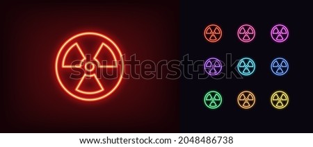 Outline neon radiation icon. Glowing neon radiation sign, hazard pictogram in vivid colors. Nuclear energy, danger zone, radioactive pollution and waste, nuke. Vector icon set, sign, symbol for UI