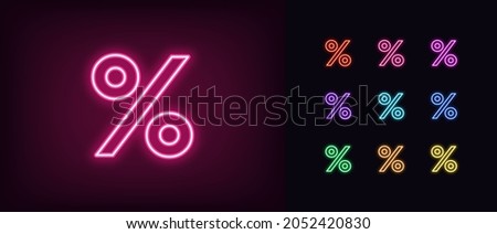 Outline neon percentage icon. Glowing neon percent sign, discount pictogram in vivid colors. Online shopping, sale, discount price offer, advertising. Vector icon set, sign, symbol for UI