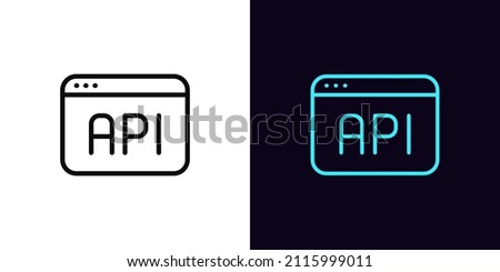 Outline API icon, with editable stroke. Window API sign, development interface pictogram. Application programming interface, software and app development. Vector icon, symbol for UI and Animation