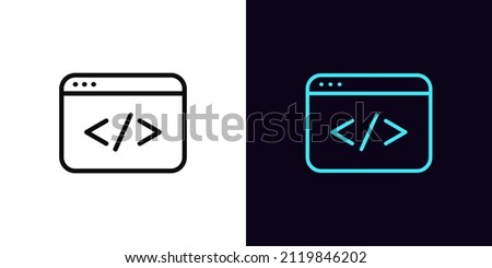 Outline coding icon, with editable stroke. App window sign with code, web development pictogram. Software and app development, programming language. Vector icon, sign, symbol for UI and Animation