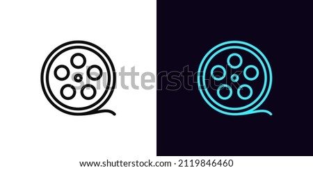 Outline film reel icon, with editable stroke. Movie strip sign, cinema tape pictogram. Movie reel, film roll, video footage and recording, cinematography. Vector icon, symbol for UI and Animation