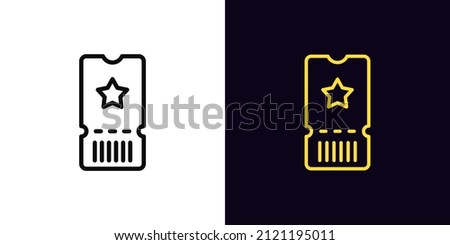 Outline ticket icon, with editable stroke. Gift ticket sign with star, pass pictogram. Gift coupon, movie ticket, entrance pass, raffle and lottery card. Vector icon, symbol for UI and Animation