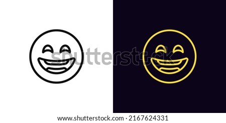 Outline laugh emoji icon, with editable stroke. Laughing emoticon sign, humor face pictogram. Funny joke, comic emoji, giggle face, fun mood, jest mouth. Vector icon, sign for UI and Animation