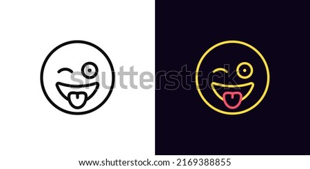 Outline crazy emoji icon, with editable stroke. Silly emoticon with tongue and wink, wacky face pictogram. Funny fool emoji, goofy face, loony emotion. Vector icon, sign for UI and Animation