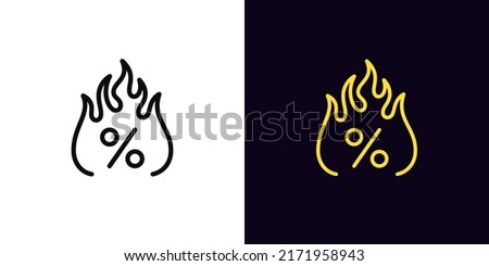 Outline hot percent icon, with editable stroke. Percentage sign with fire, burning sale pictogram. Fiery discount tag, hot offer label, special price and promo action. Vector icon for UI and Animation