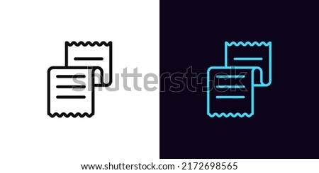 Outline receipt icon, with editable stroke. Invoice paper sign, digital receipt pictogram. Paper check, online payment and purchase, order document, total bill, tax report. Vector icon for Animation