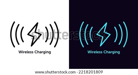 Outline wireless charging icon, with editable stroke. Wireless charger sign, electric charge with waves, lightning pictogram. Inductive dock station for charging devices. Vector icon for Animation