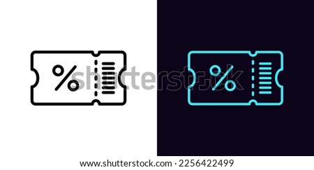 Outline discount ticket icon, with editable stroke. Ticket frame with percentage sign, discount coupon pictogram. Digital pass sale, benefit offer, special price for festival and event. Vector icon