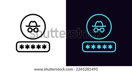 Outline password icon, with editable stroke. Input password with incognito sign, private access pictogram. Hacker attack, personal data theft, account hacking, spying, internet security. Vector icon